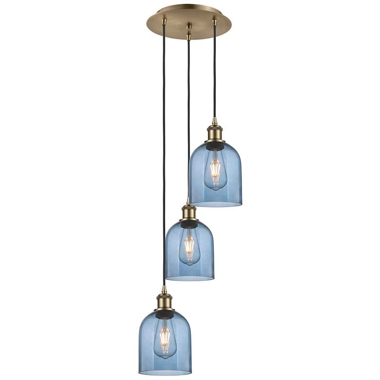 Image 1 Ballston Bella 12"W 3-Light Antique Brass Corded Pendant w/ Blue Shade