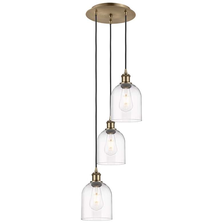 Image 1 Ballston Bella 12"W 3-Light Antique Brass Corded Pendant w/ Clear Shad