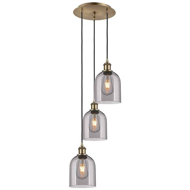 Image 1 Ballston Bella 12"W 3-Light Antique Brass Corded Pendant w/ Smoke Shad