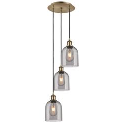 Ballston Bella 12"W 3-Light Antique Brass Corded Pendant w/ Smoke Shad
