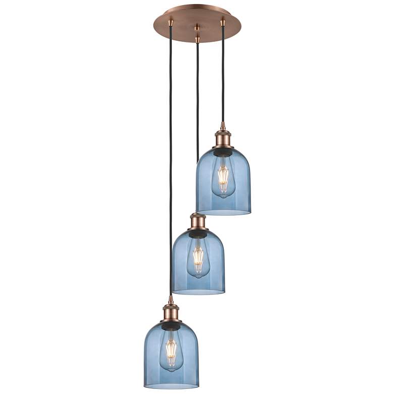 Image 1 Ballston Bella 12"W 3-Light Antique Copper Corded Pendant w/ Blue Shad