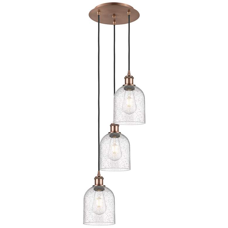 Image 1 Ballston Bella 12"W 3-Light Antique Copper Corded Pendant w/ Seedy Sha