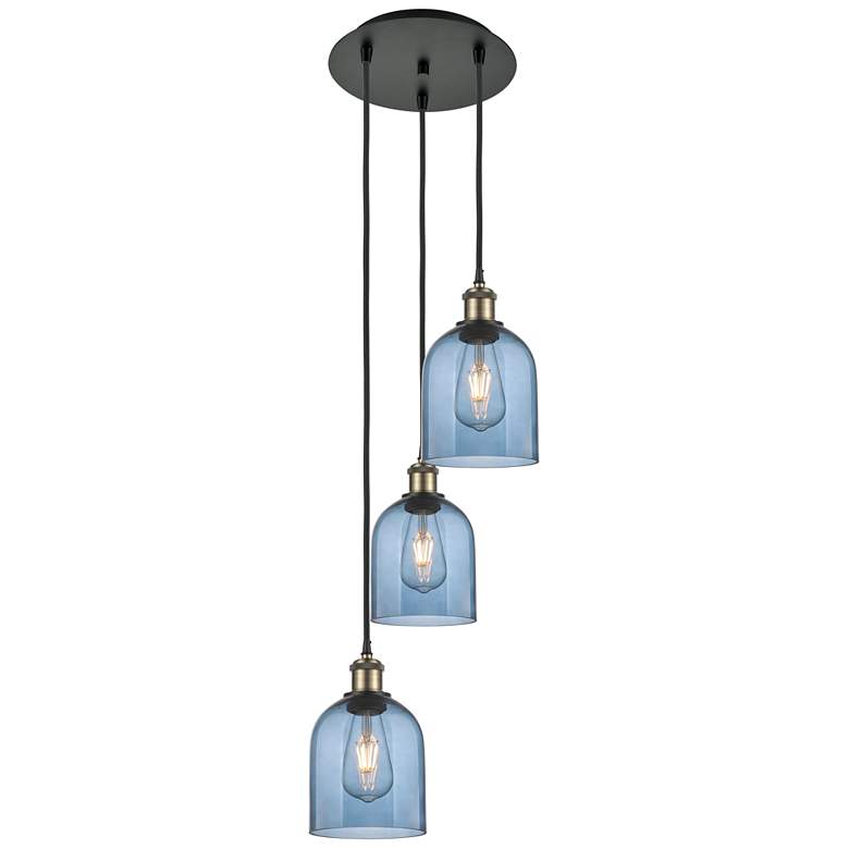 Image 1 Ballston Bella 12"W 3-Light Black Brass Corded Multi Pendant w/ Blue S