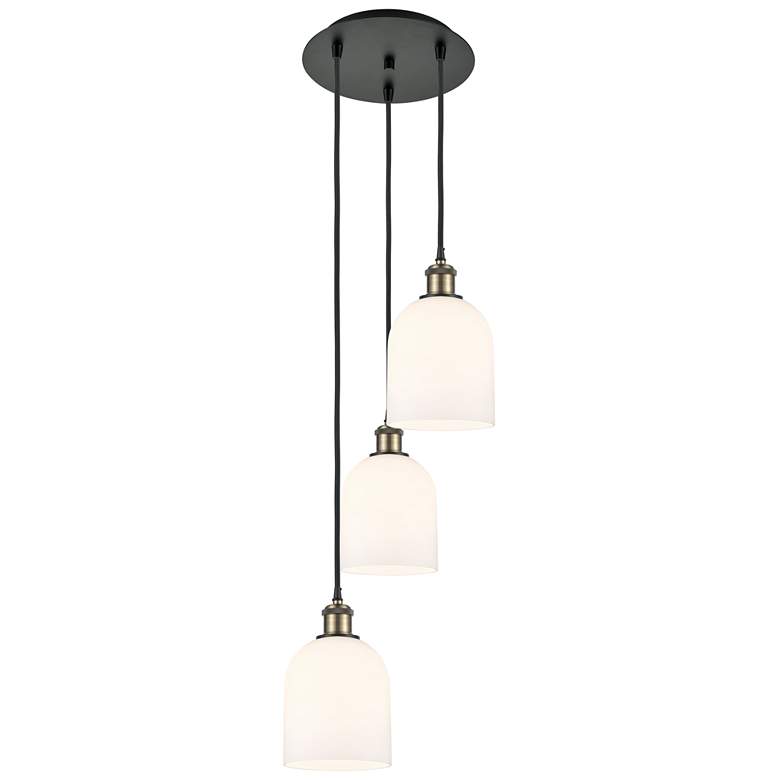 Image 1 Ballston Bella 12"W 3-Light Black Brass Corded Pendant w/ Gloss White