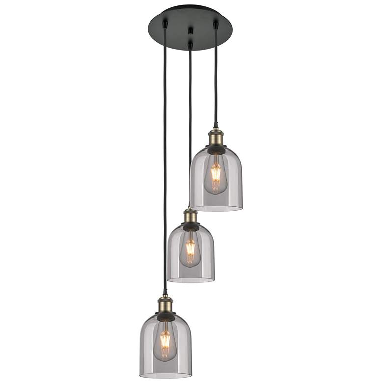 Image 1 Ballston Bella 12"W 3-Light Black Brass Corded Pendant w/ Light Smoke