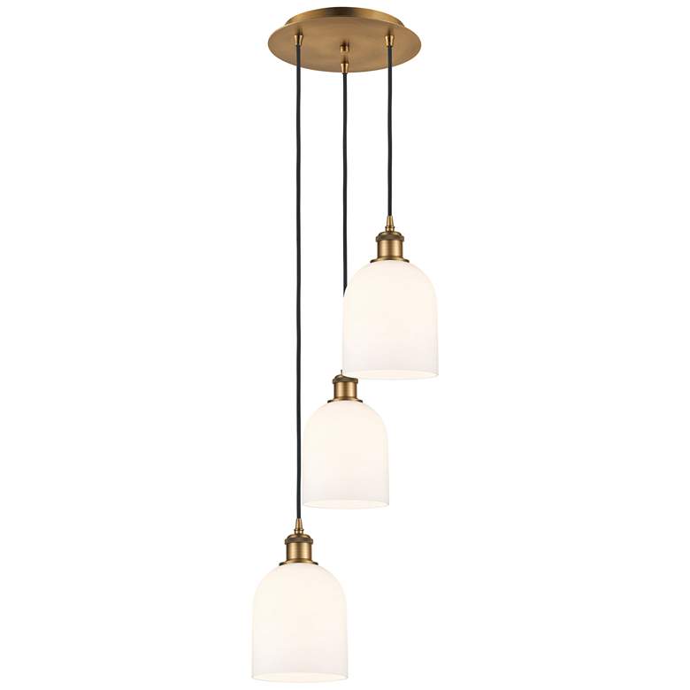 Image 1 Ballston Bella 12"W 3-Light Brushed Brass Cord Pendant w/ Gloss White