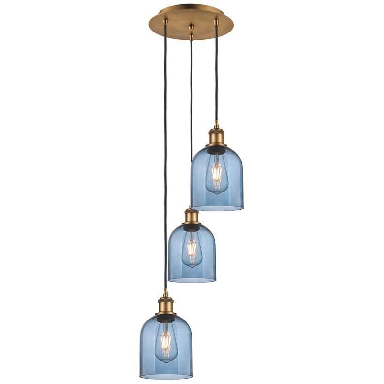 Image 1 Ballston Bella 12"W 3-Light Brushed Brass Corded Pendant w/ Blue Shade