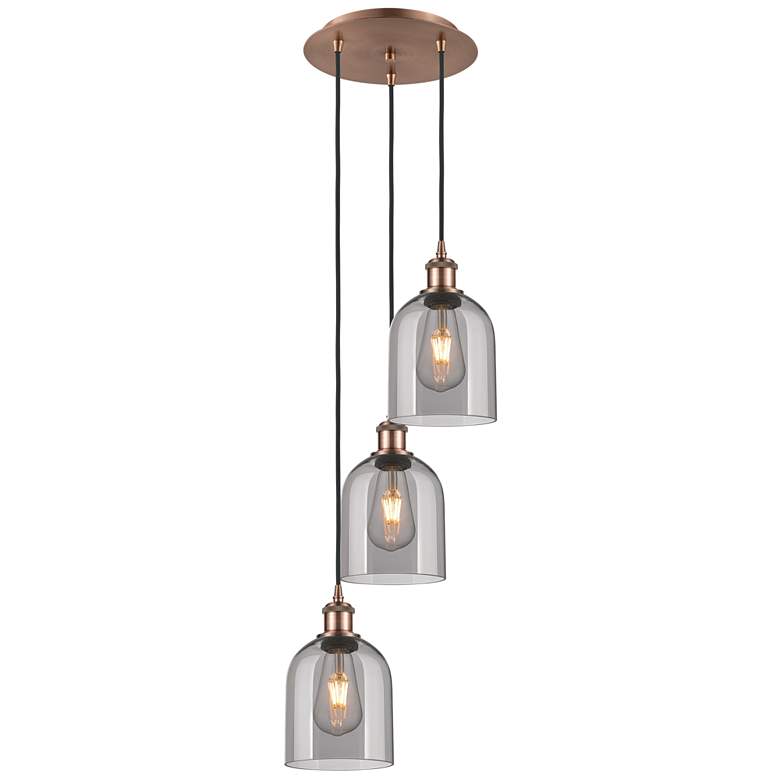Image 1 Ballston Bella 12"W 3-Light Copper Corded Pendant w/ Light Smoke Shade