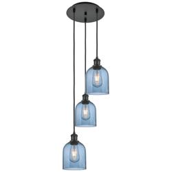 Ballston Bella 12"W 3-Light Matte Black Corded Multi Pendant w/ Blue S