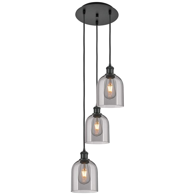 Image 1 Ballston Bella 12"W 3-Light Matte Black Corded Pendant w/ Light Smoke