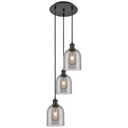 Ballston Bella 12"W 3-Light Matte Black Corded Pendant w/ Light Smoke