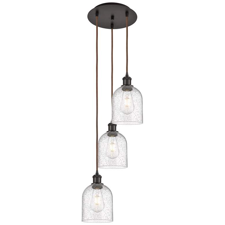 Image 1 Ballston Bella 12"W 3-Light Oiled Bronze Corded Pendant w/ Seedy Shade