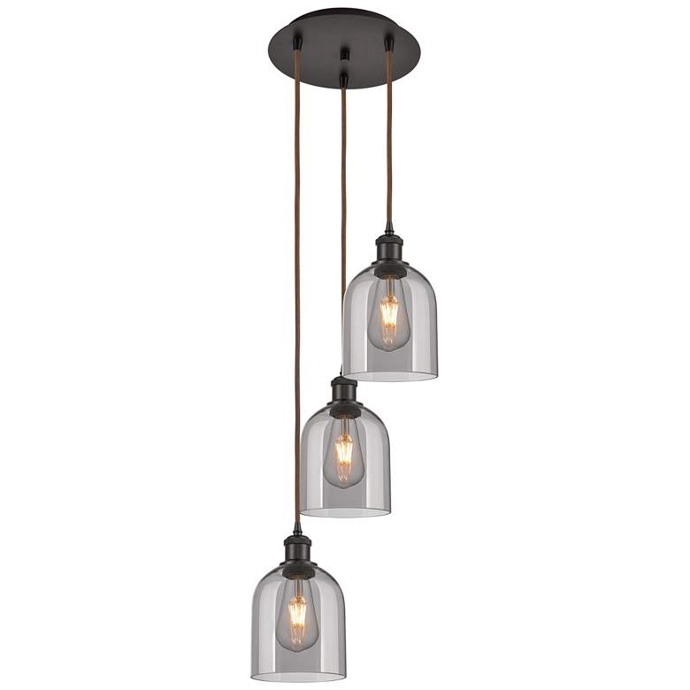 Image 1 Ballston Bella 12"W 3-Light Oiled Bronze Corded Pendant w/ Smoke Shade