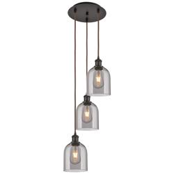 Ballston Bella 12"W 3-Light Oiled Bronze Corded Pendant w/ Smoke Shade