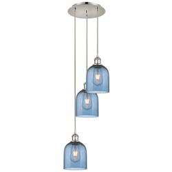 Ballston Bella 12"W 3-Light Polished Nickel Corded Pendant w/ Blue Sha