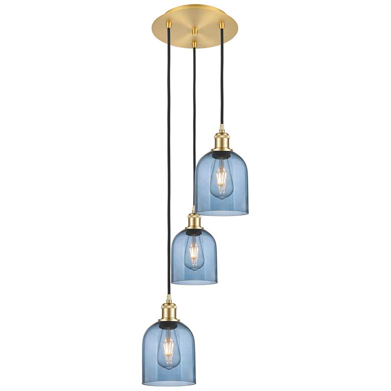 Image 1 Ballston Bella 12"W 3-Light Satin Gold Corded Multi Pendant w/ Blue Sh
