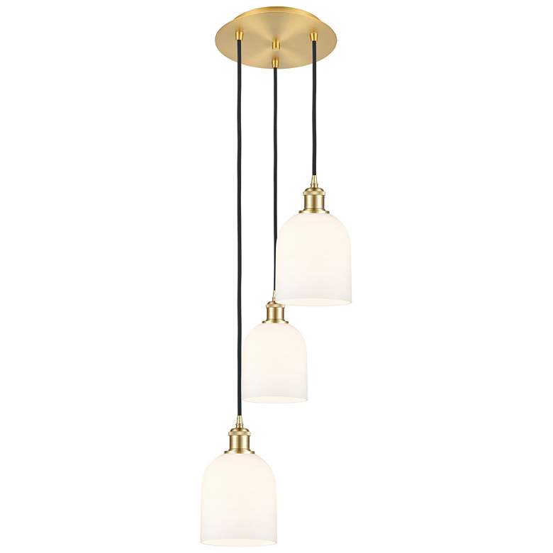 Image 1 Ballston Bella 12"W 3-Light Satin Gold Corded Pendant w/ Gloss White S