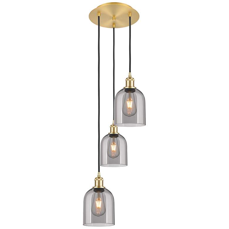 Image 1 Ballston Bella 12"W 3-Light Satin Gold Corded Pendant w/ Light Smoke S