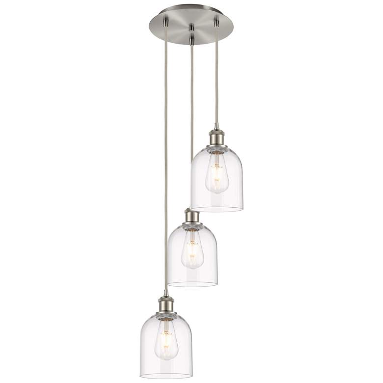 Image 1 Ballston Bella 12"W 3-Light Satin Nickel Corded Pendant w/ Clear Shade
