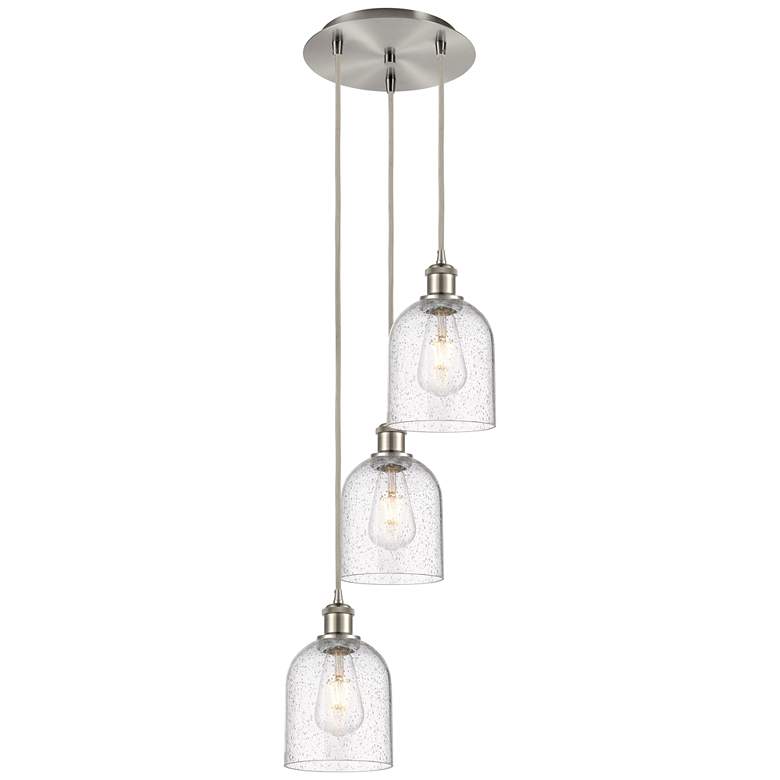 Image 1 Ballston Bella 12"W 3-Light Satin Nickel Corded Pendant w/ Seedy Shade
