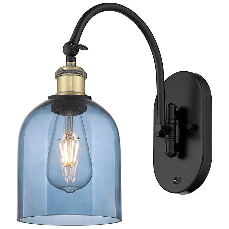 Image 1 Ballston Bella 13"H Black Brass Adjustable Sconce w/ Blue Shade