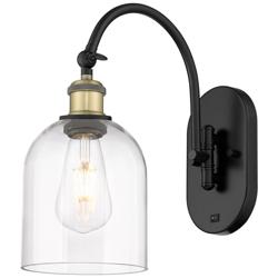 Ballston Bella 13"H Black Brass Adjustable Sconce w/ Clear Shade
