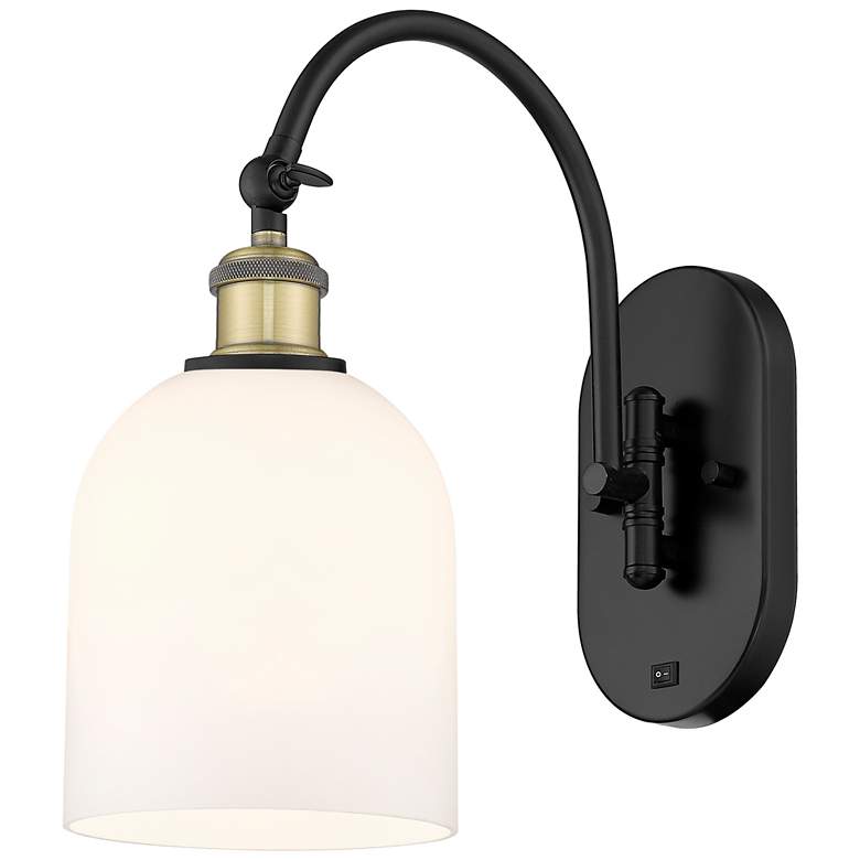 Image 1 Ballston Bella 13"H Black Brass Adjustable Sconce w/ Gloss White Shade