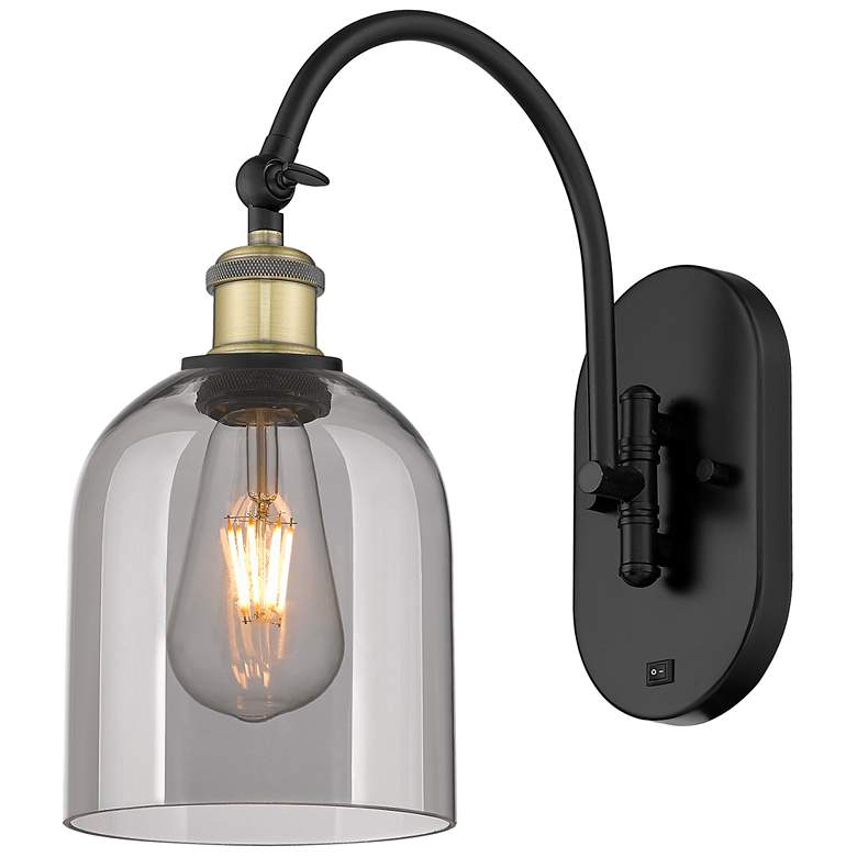 Image 1 Ballston Bella 13"H Black Brass Adjustable Sconce w/ Smoke Shade