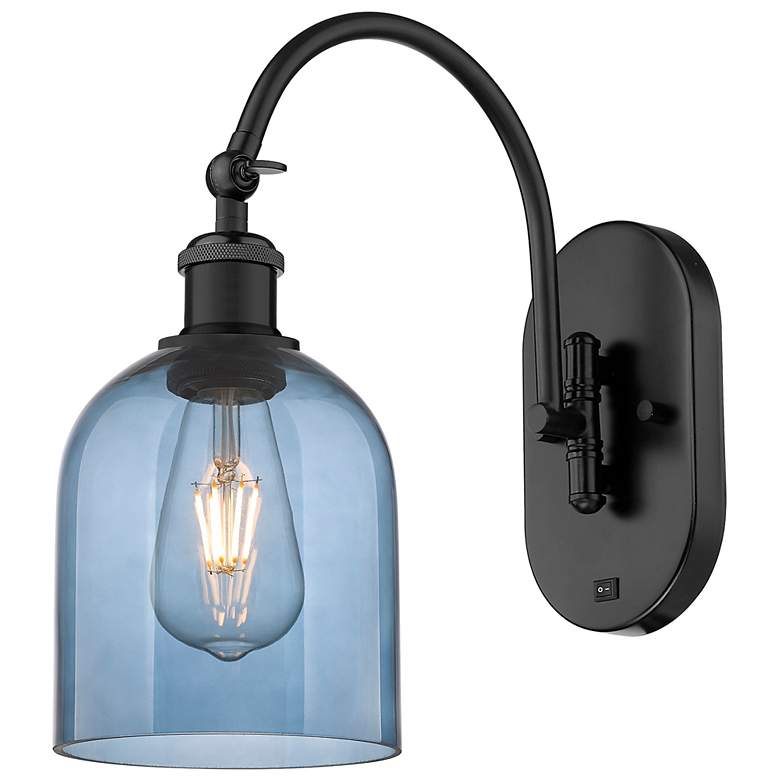 Image 1 Ballston Bella 13"H Black Horizontally Adjustable Sconce w/ Blue Shade