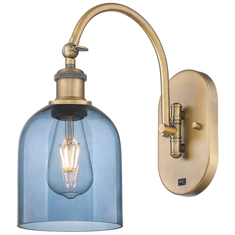 Image 1 Ballston Bella 13"H Brushed Brass Adjustable Sconce w/ Blue Shade