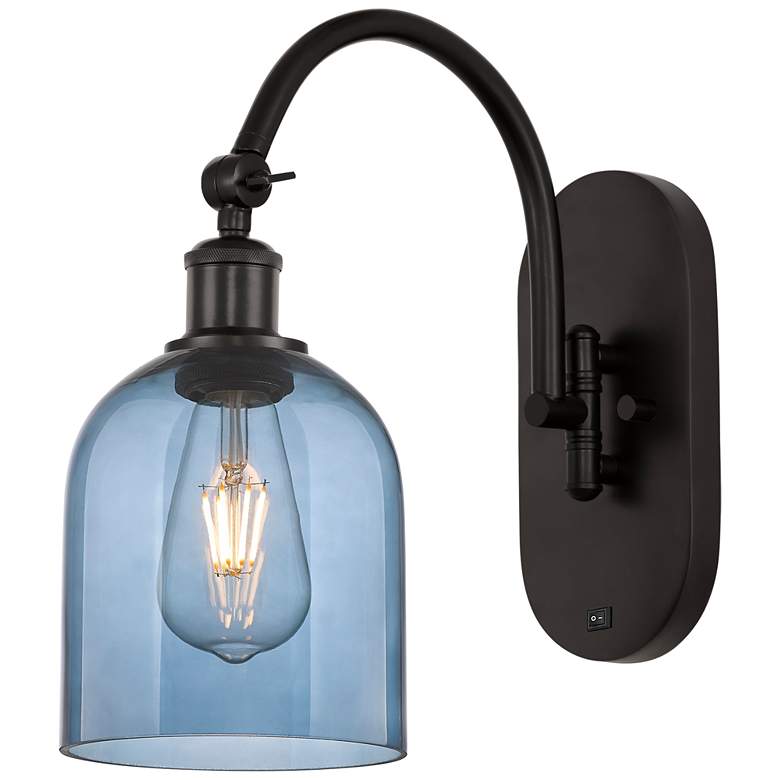 Image 1 Ballston Bella 13"H Oiled Bronze Adjustable Sconce w/ Blue Shade