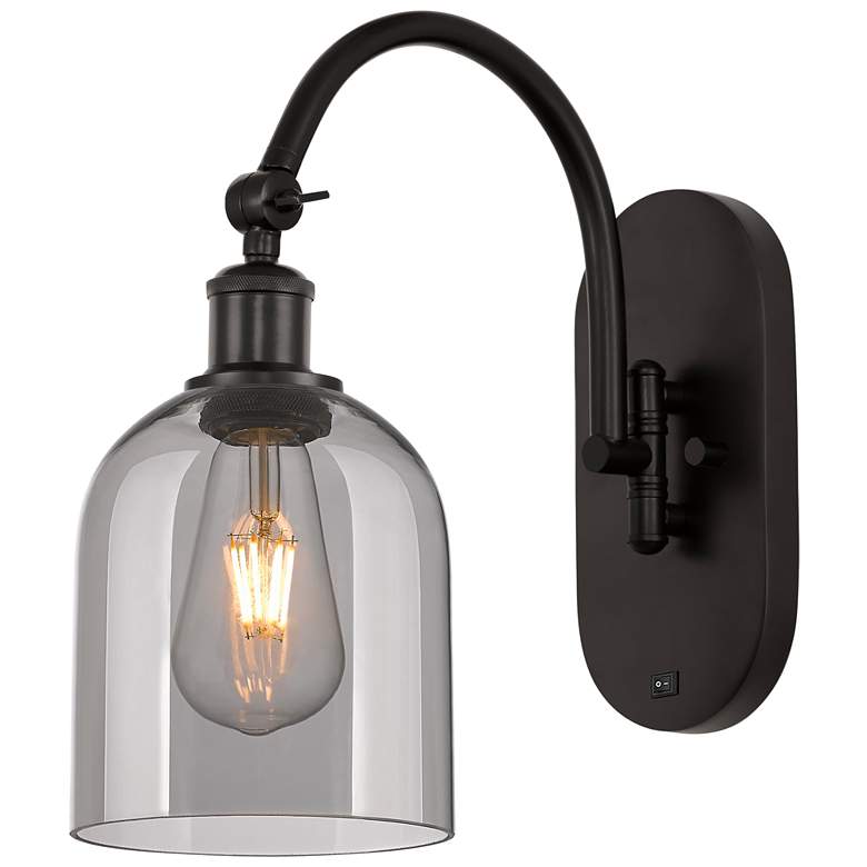 Image 1 Ballston Bella 13"H Oiled Bronze Adjustable Sconce w/ Smoke Shade