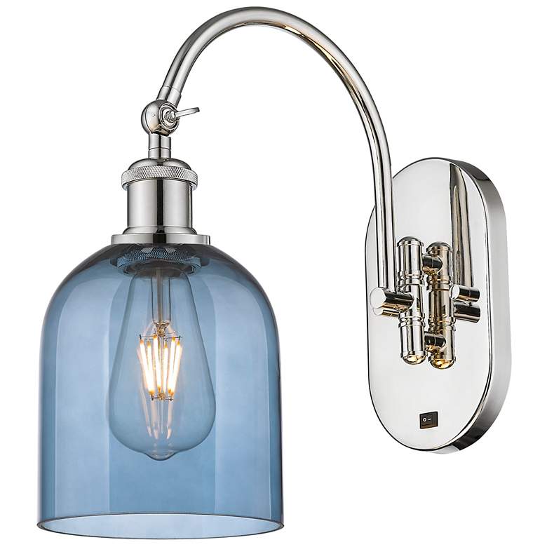 Image 1 Ballston Bella 13"H Polished Nickel Adjustable Sconce w/ Blue Shade
