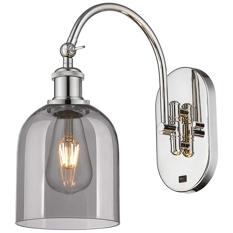 Image 1 Ballston Bella 13"H Polished Nickel Adjustable Sconce w/ Smoke Shade