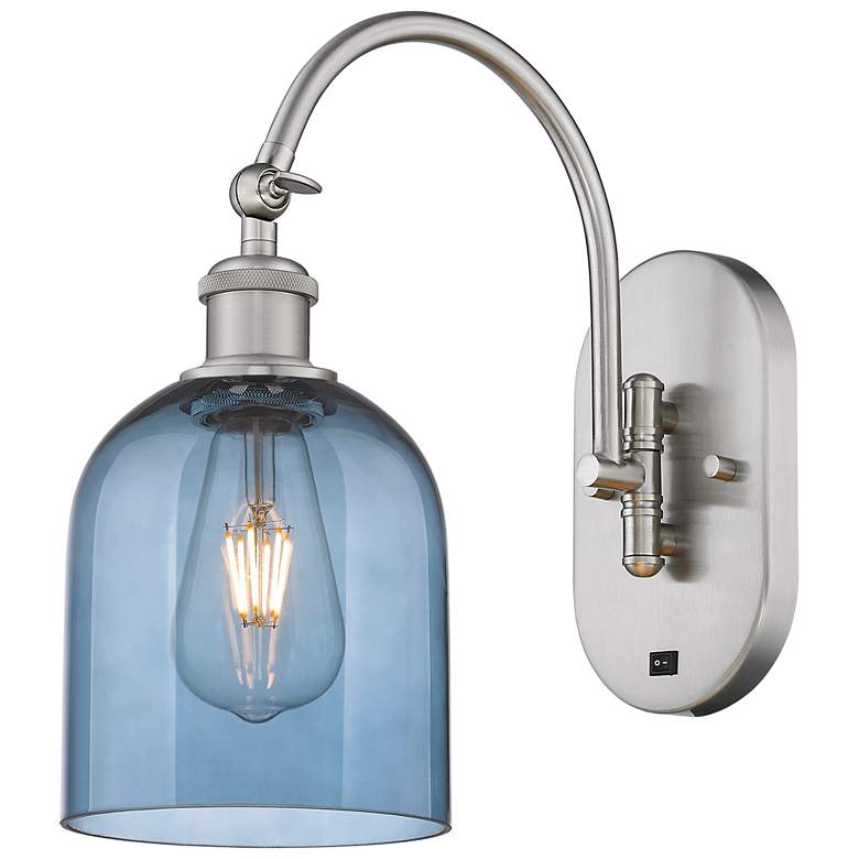 Image 1 Ballston Bella 13"H Satin Nickel Adjustable Sconce w/ Blue Shade