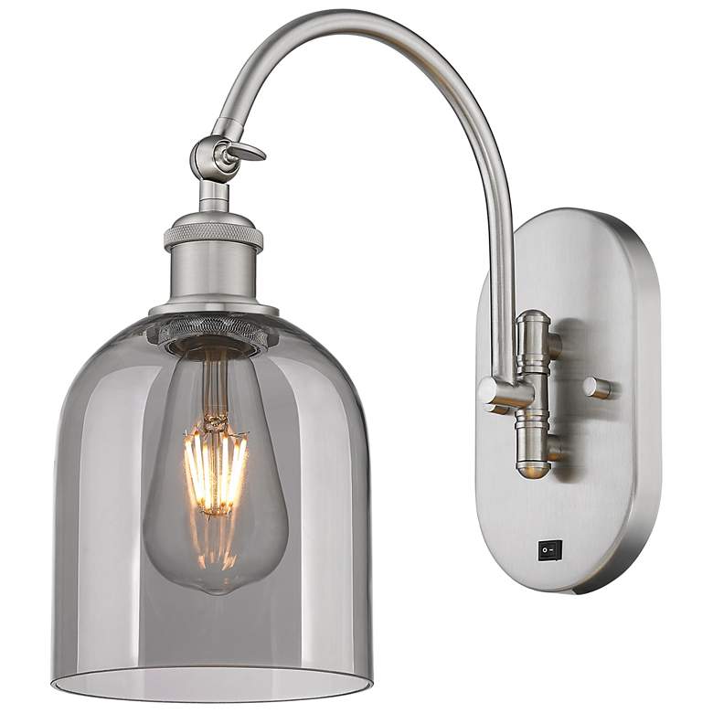 Image 1 Ballston Bella 13"H Satin Nickel Adjustable Sconce w/ Smoke Shade