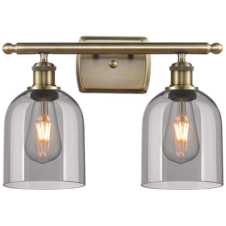 Image 1 Ballston Bella 15.5"W 2 Light Antique Brass Bath Light w/ Light Smoke