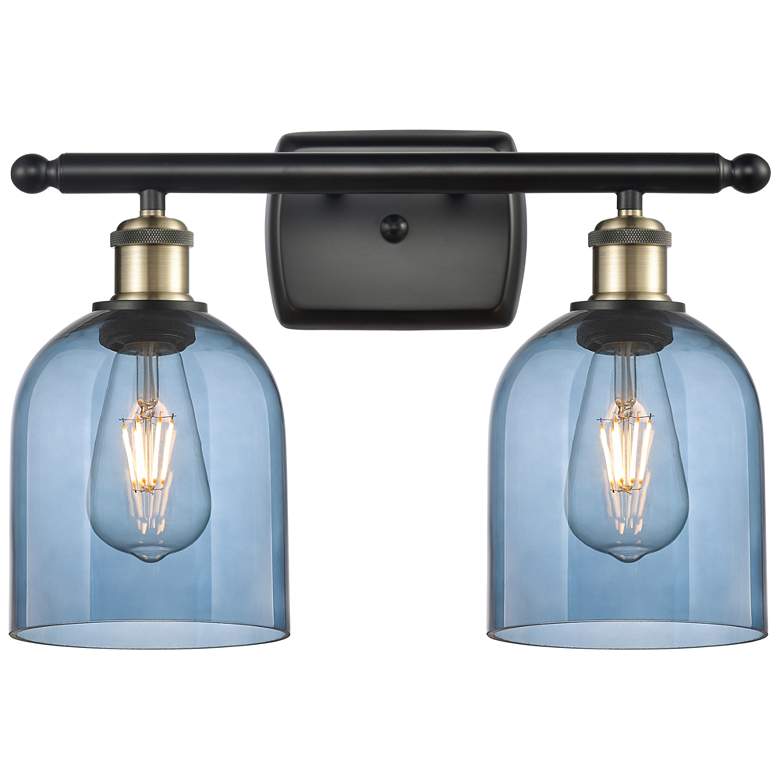 Image 1 Ballston Bella 15.5"W 2 Light Black Antique Brass Bath Light w/ Blue S