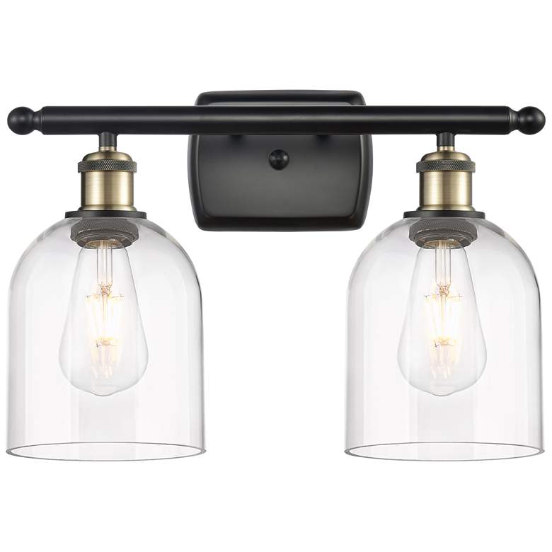 Image 1 Ballston Bella 15.5"W 2 Light Black Antique Brass Bath Light w/ Clear