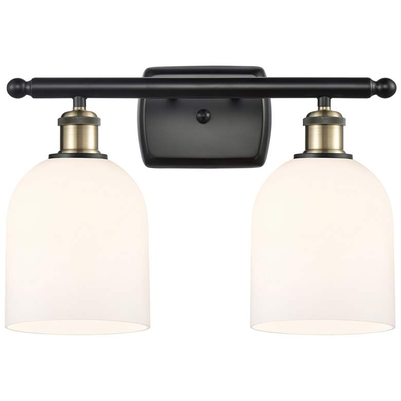 Image 1 Ballston Bella 15.5"W 2 Light Black Brass Bath Light w/ Gloss White Sh