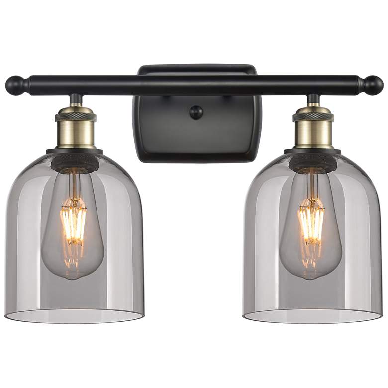 Image 1 Ballston Bella 15.5"W 2 Light Black Brass Bath Light w/ Light Smoke Sh