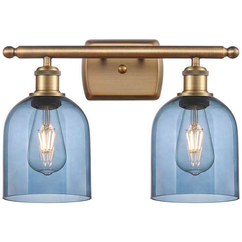 Image 1 Ballston Bella 15.5"W 2 Light Brushed Brass Bath Light w/ Blue Shade