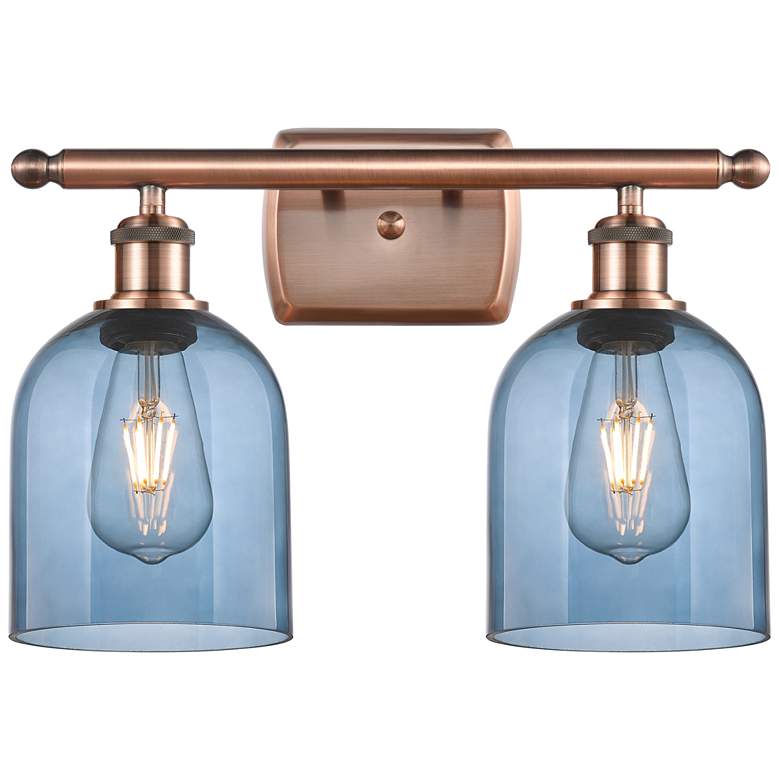 Image 1 Ballston Bella 15.5"W 2 Light Copper Bath Light w/ Princess Blue Shade