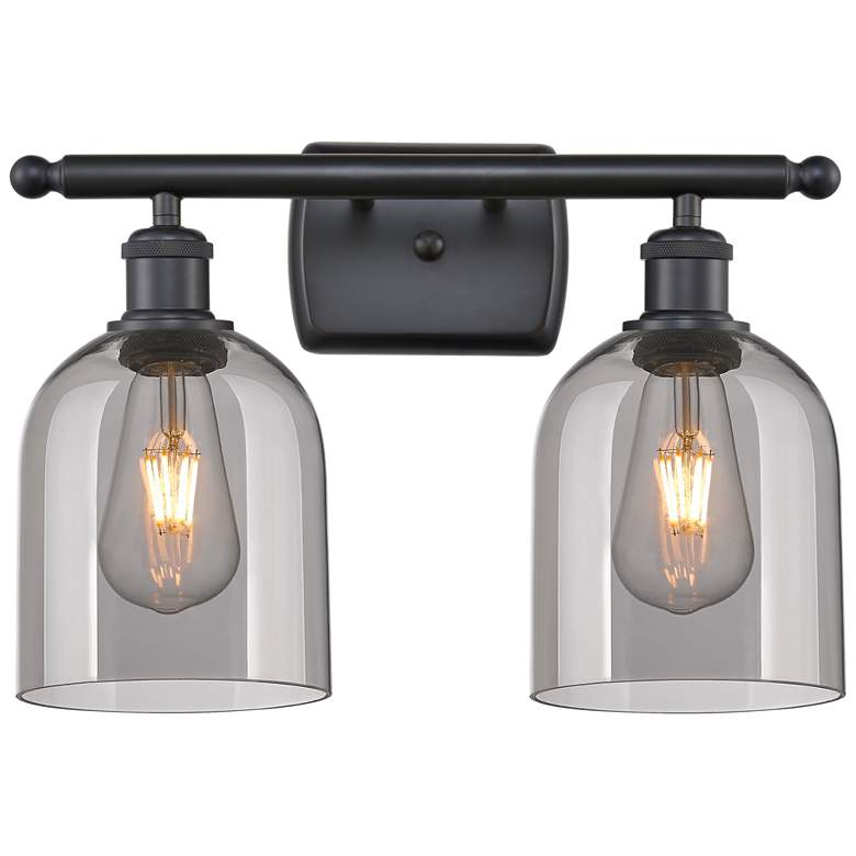 Image 1 Ballston Bella 15.5"W 2 Light Matte Black Bath Light w/ Light Smoke Sh
