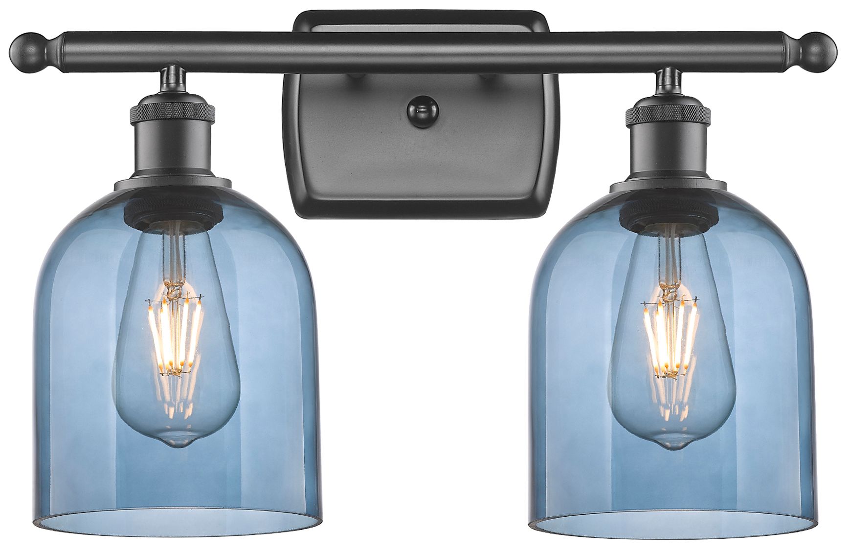 Ballston Bella 15.5"W 2 Light Oiled Bronze Bath Light w/ Blue Shade