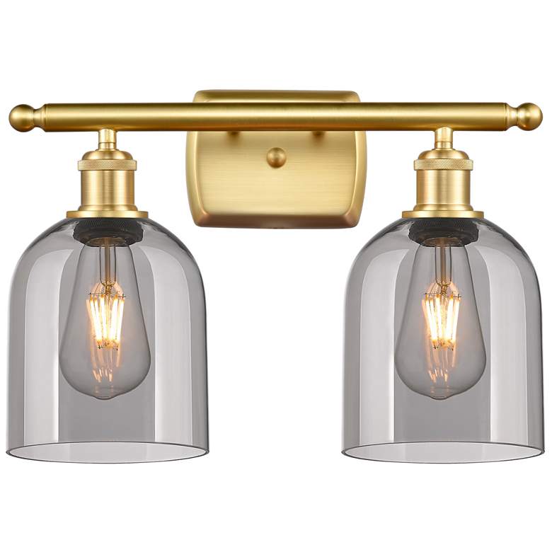 Image 1 Ballston Bella 15.5"W 2 Light Satin Gold Bath Light w/ Light Smoke Sha
