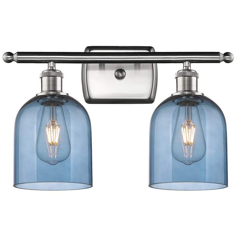 Image 1 Ballston Bella 15.5"W 2 Light Satin Nickel Bath Light w/ Blue Shade
