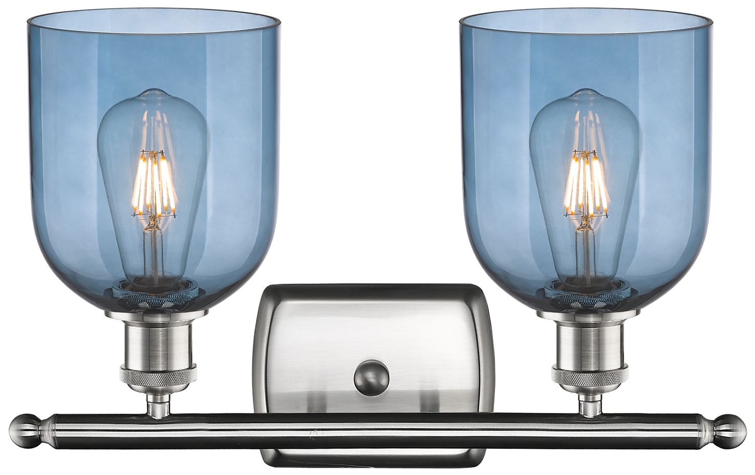 Image 2 Ballston Bella 15.5"W 2 Light Satin Nickel Bath Light w/ Blue Shade more views