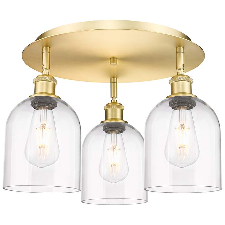 Image 1 Ballston Bella 17.25" Wide 3-Light Satin Gold Flush Mount With Clear S