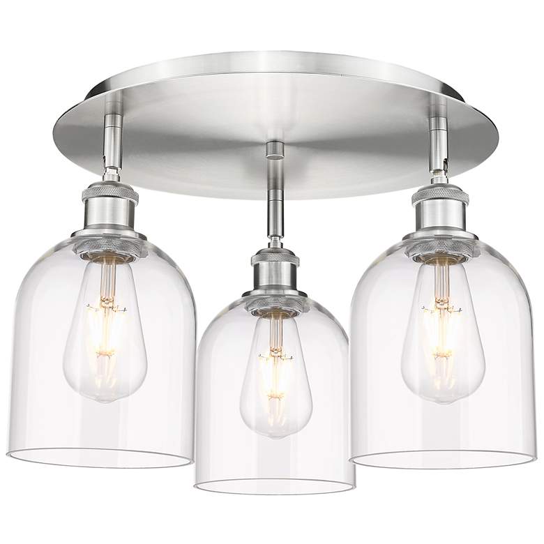 Image 1 Ballston Bella 17.25" Wide 3-Light Satin Nickel Flush Mount w/ Clear S